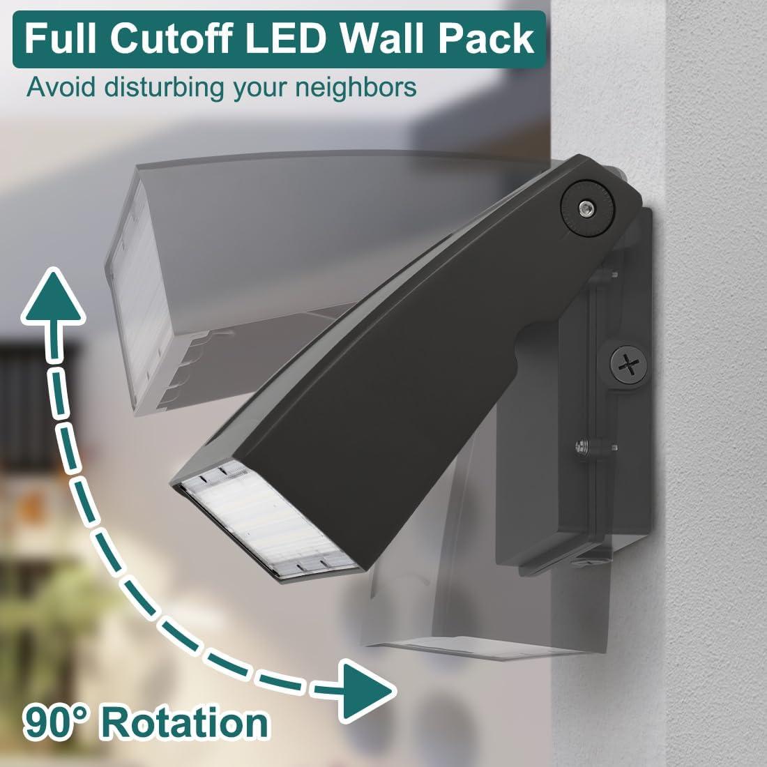 30W LED Wall Pack Light with Dusk-to-Dawn Photocell, Adjustable Head Waterproof Outdoor Lighting Fixture, 150-250W HPS/HID Replacement 5000K 3600lm