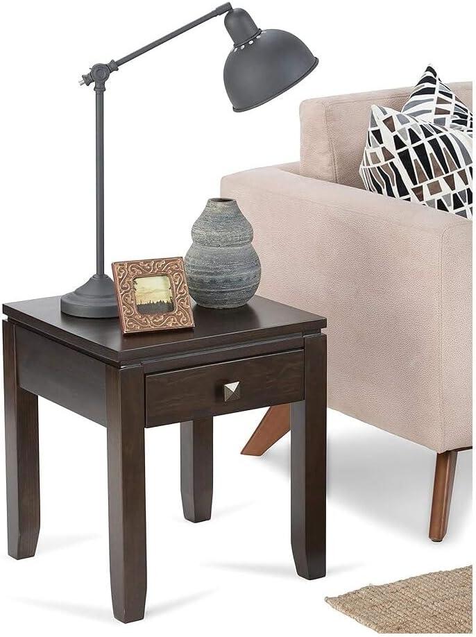 Simpli Home Cosmopolitan 18"W Solid Wood Contemporary Square End Table with Drawer