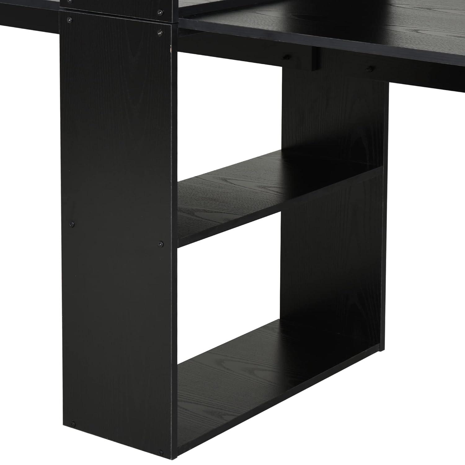 HOMCOM 88 Extra Long 2 Person Computer Desk with Storage Shelves Combo Double Workstation Storage Study Writing Table for Home Office Bookshelf Black