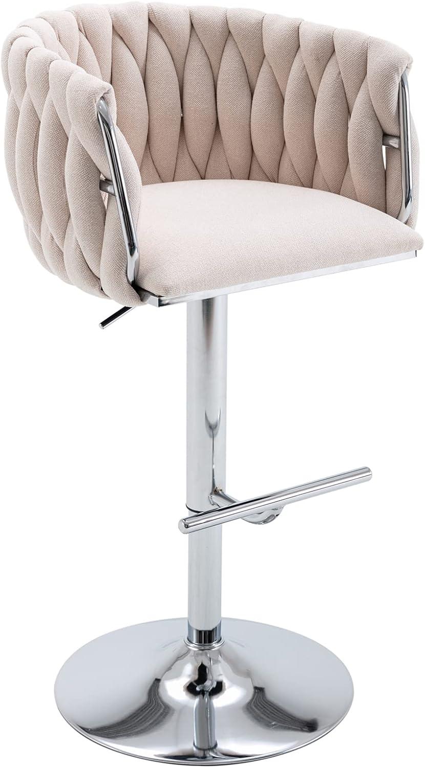 Everly Quinn Swivel Adjustable Height Bar Stool Modern Velvet Barstool with Barrel Back Kitchen Island Counter Bar Chair with Golden Base