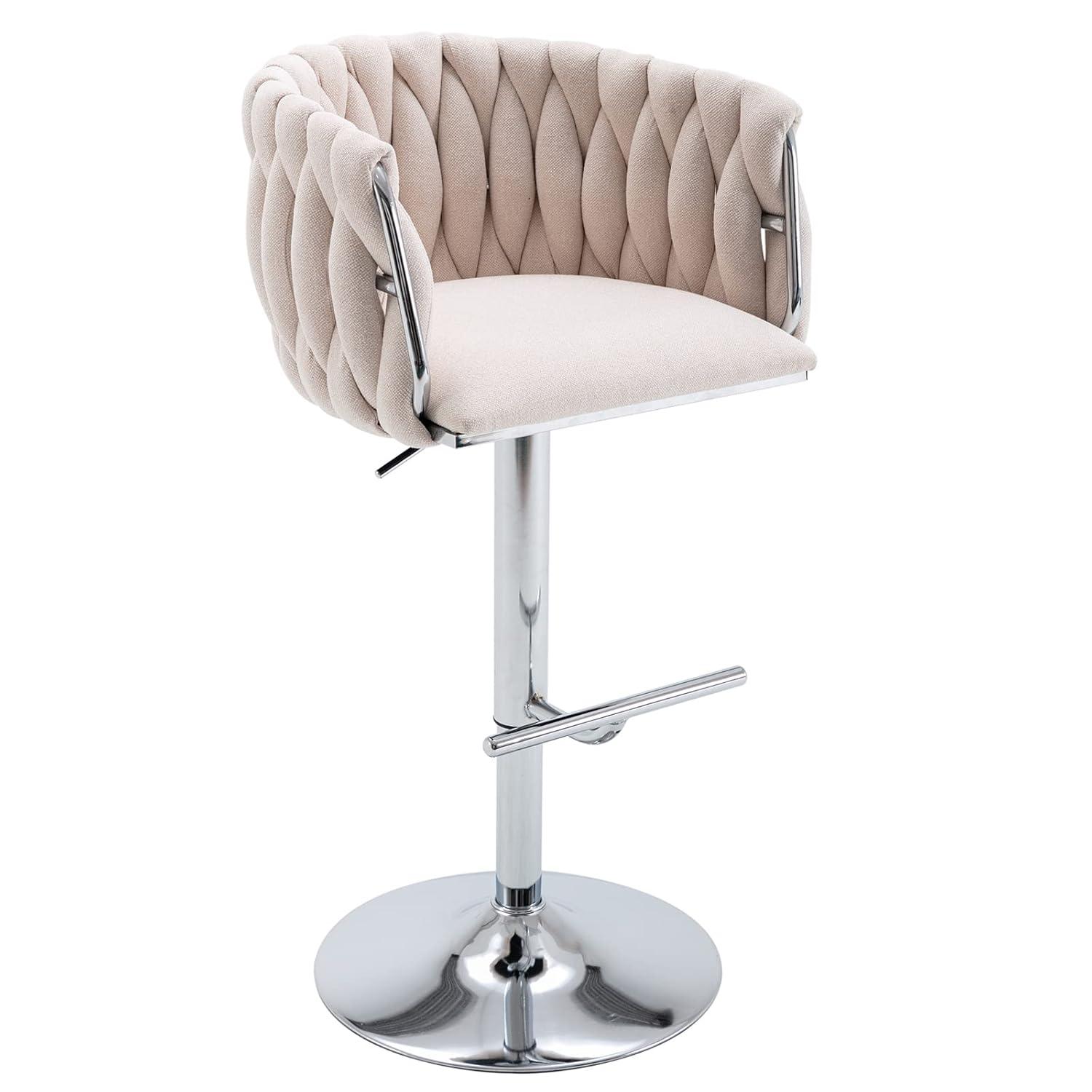 Everly Quinn Swivel Adjustable Height Bar Stool Modern Velvet Barstool with Barrel Back Kitchen Island Counter Bar Chair with Golden Base