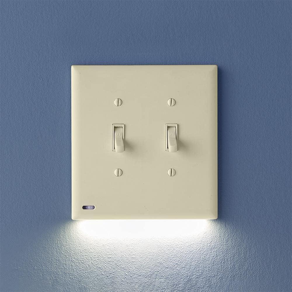 SnapPower SwitchLight Double-Gang Wall Plate Night Light - Bright / Dim / Off Sensor - Toggle, Light Almond (1 Pack)