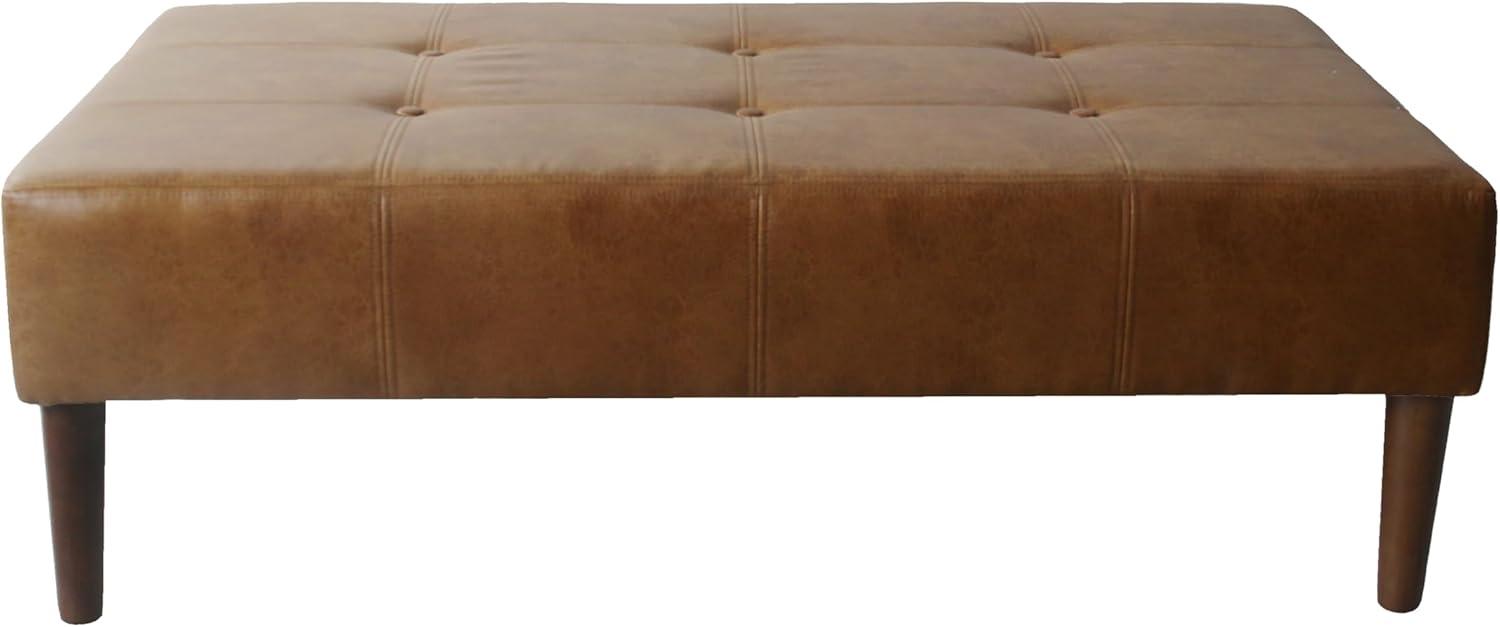 Adryanah Tufted Coffee Table Ottoman Bench - Light Brown Faux Leather