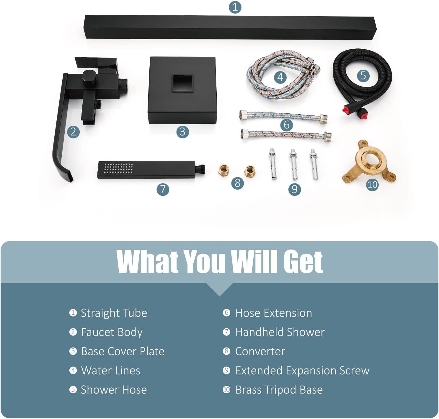 AlenArtWater Waterfall Tub Filler Freestanding Bathtub Faucet Floor Mount Brass Single Handle Bathroom Faucets with Hand Shower 93-LJQKCZ