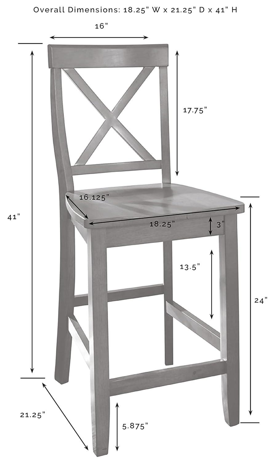 2pc X-Back Counter Height Barstools Gray - Crosley: Rubberwood Frame, 24" Seat Height