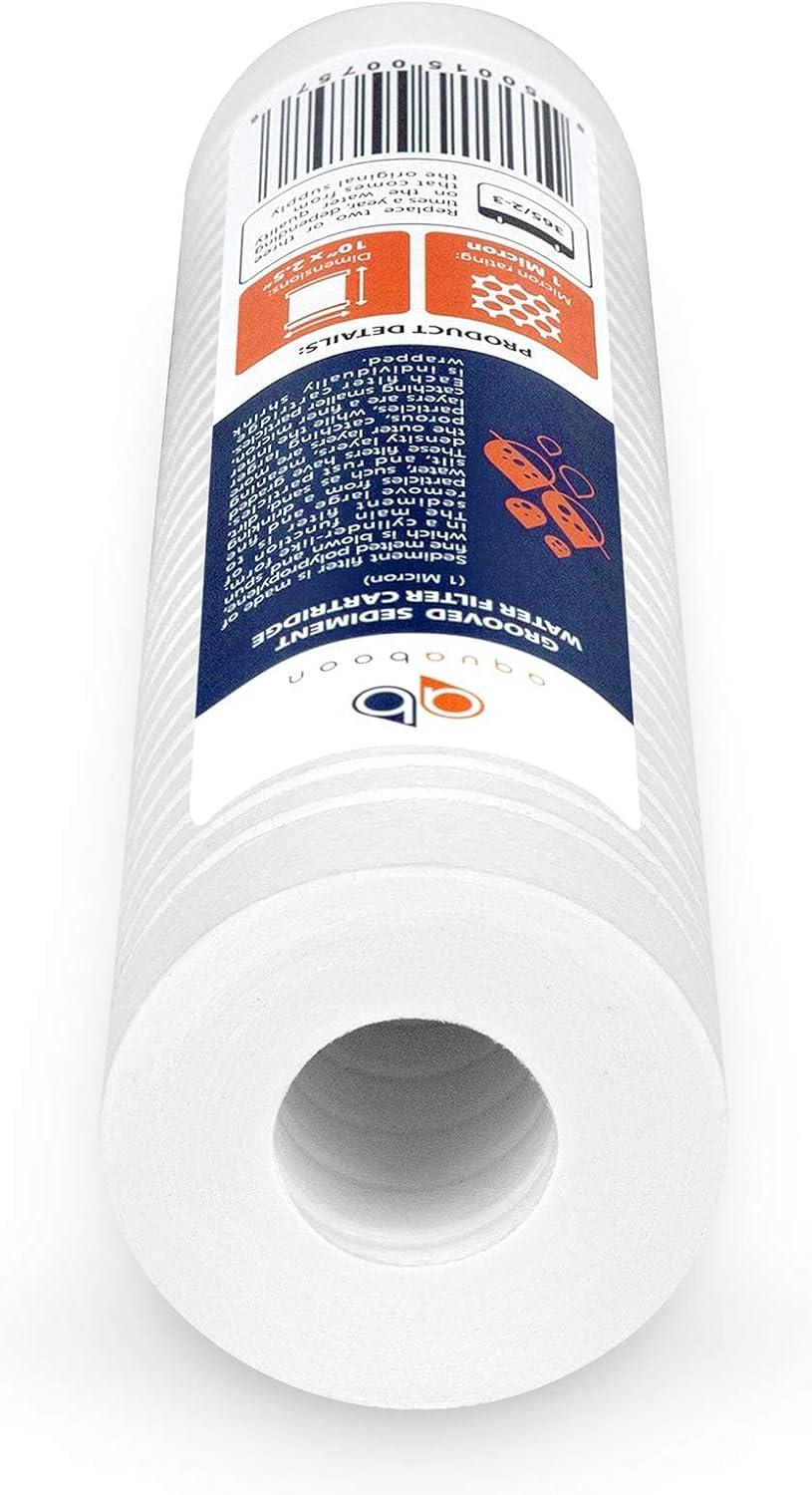 Aquaboon 10" x 2.5" White Polypropylene Grooved Sediment Water Filter Cartridge 6-Pack