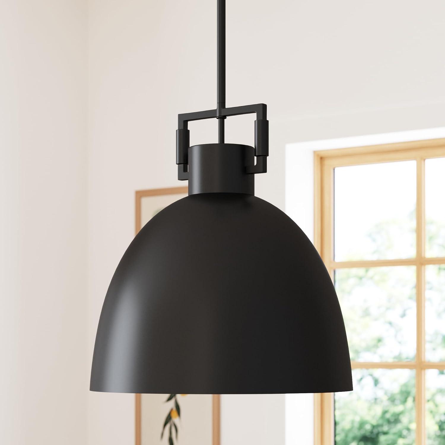 Nathan James (Set of 2) Leigh Brass Dome Shade Pendant Ceiling Lights Matte Black