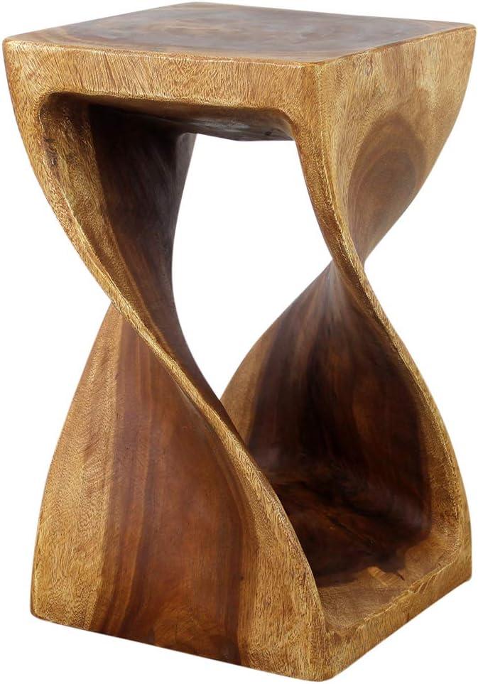 Eco-Friendly Oak Wood Twist Stool - 12"x20" Hand-Carved