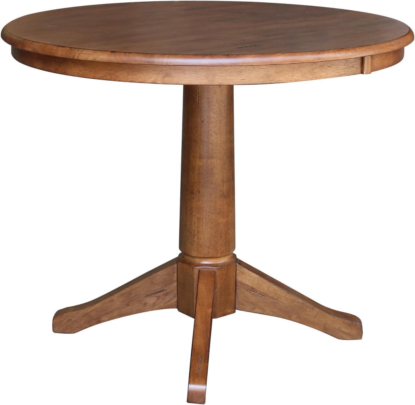 Ely Round Top Pedestal Distressed Oak - International Concepts