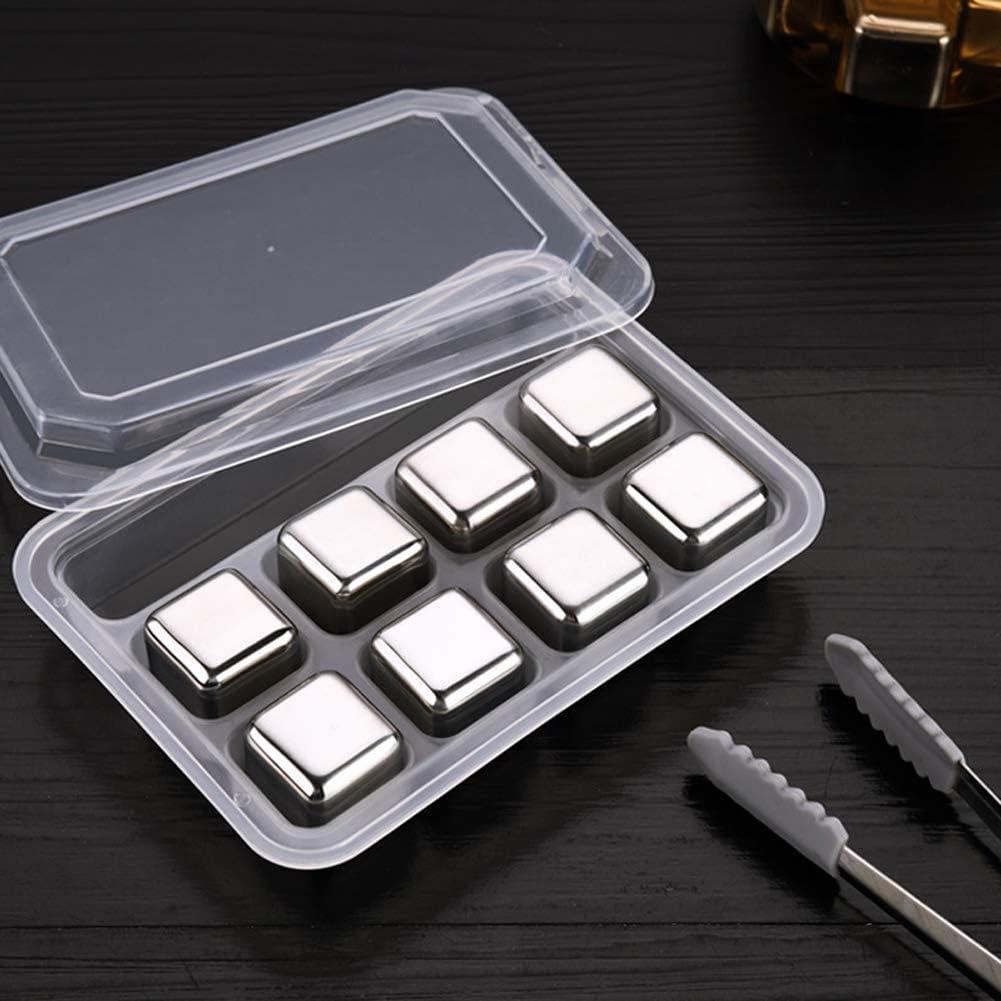 HOMEMAXS Stainless Steel Whiskey Stones with Tongs for Bar Use Silver Color 1 Set Cooling Stones