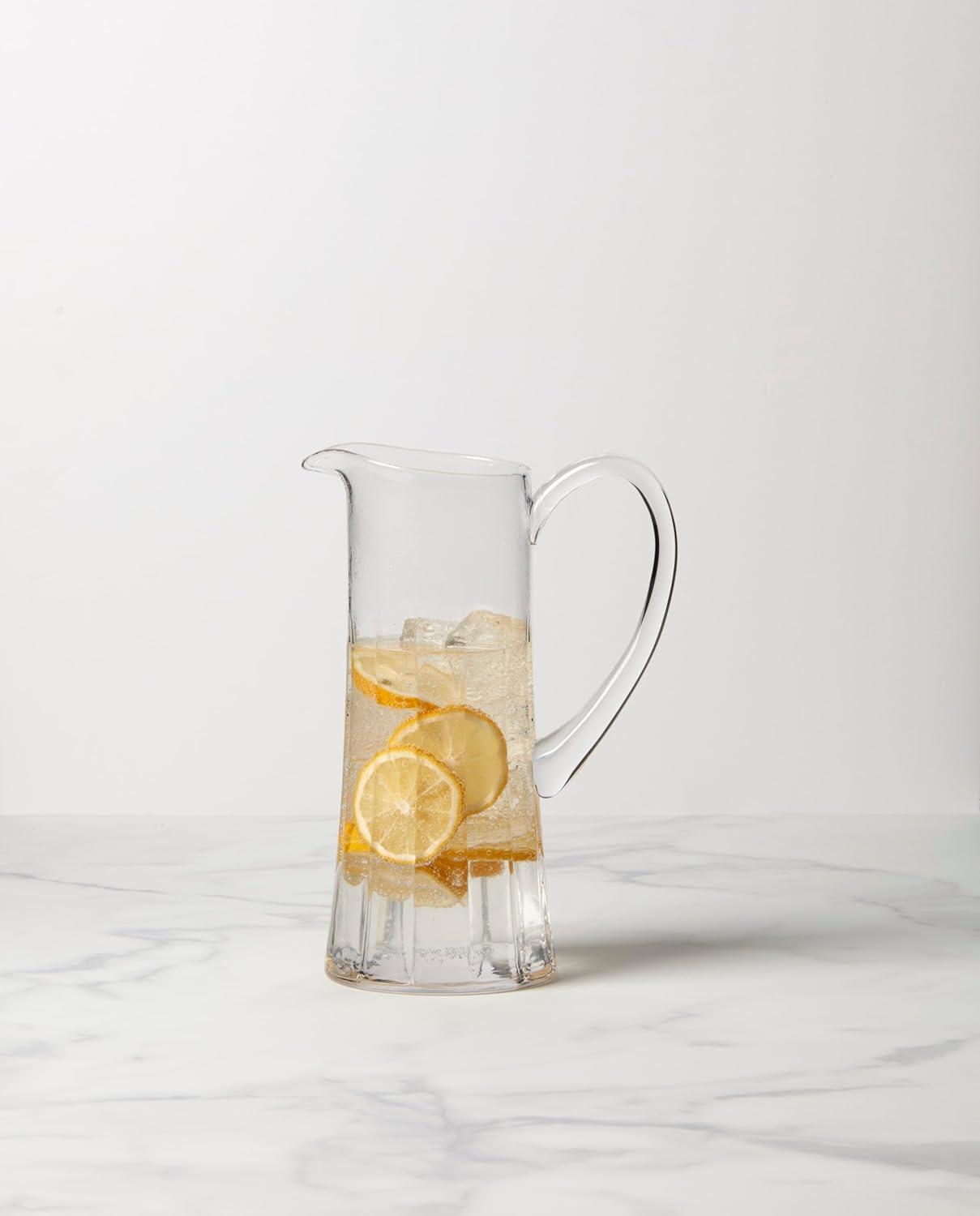 Clear Crystal Cut Embellished Glass Cylinder Pitcher