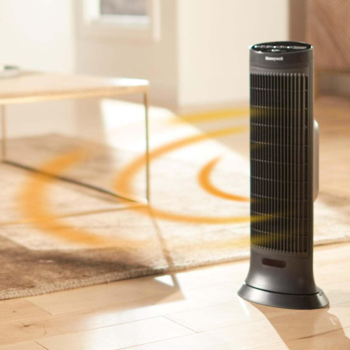 Honeywell Slim Ceramic Tower Heater Black: Indoor Space Heater, Adjustable Thermostat, 1500W, Fan Driven, No Assembly Required
