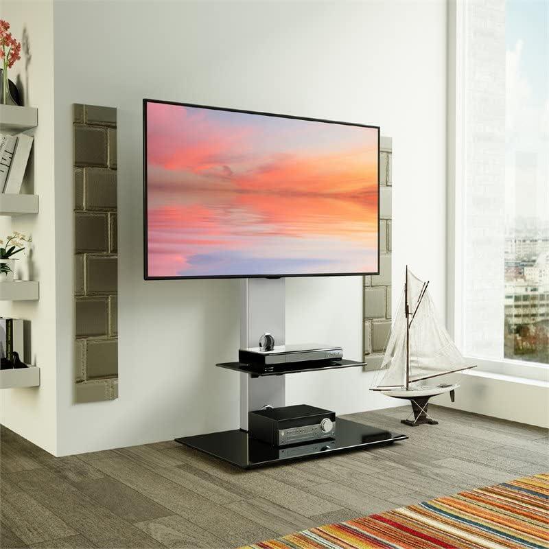 Lesina Modern Silver and Black TV Stand with Open Shelving