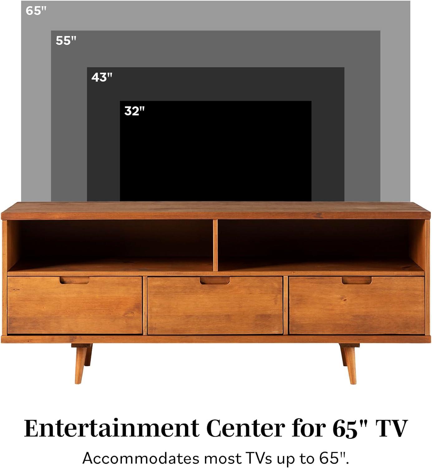 Mid-Century Modern 58" Walnut TV Stand with 3 Drawers and Open Shelves