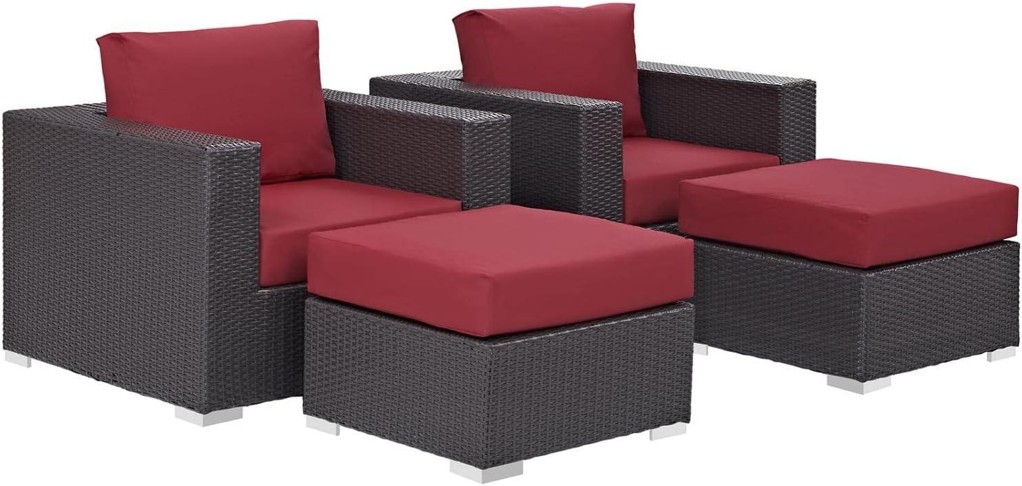 Espresso Red Wicker Rattan 4-Piece Outdoor Patio Set