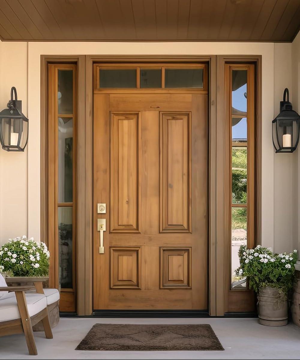 Front Door Lock Set - Exterior Door Handle Set with Deadbolt Door Lock Single Cylinder Interior Entry Handle with Lever Reversible Left & Right Gold