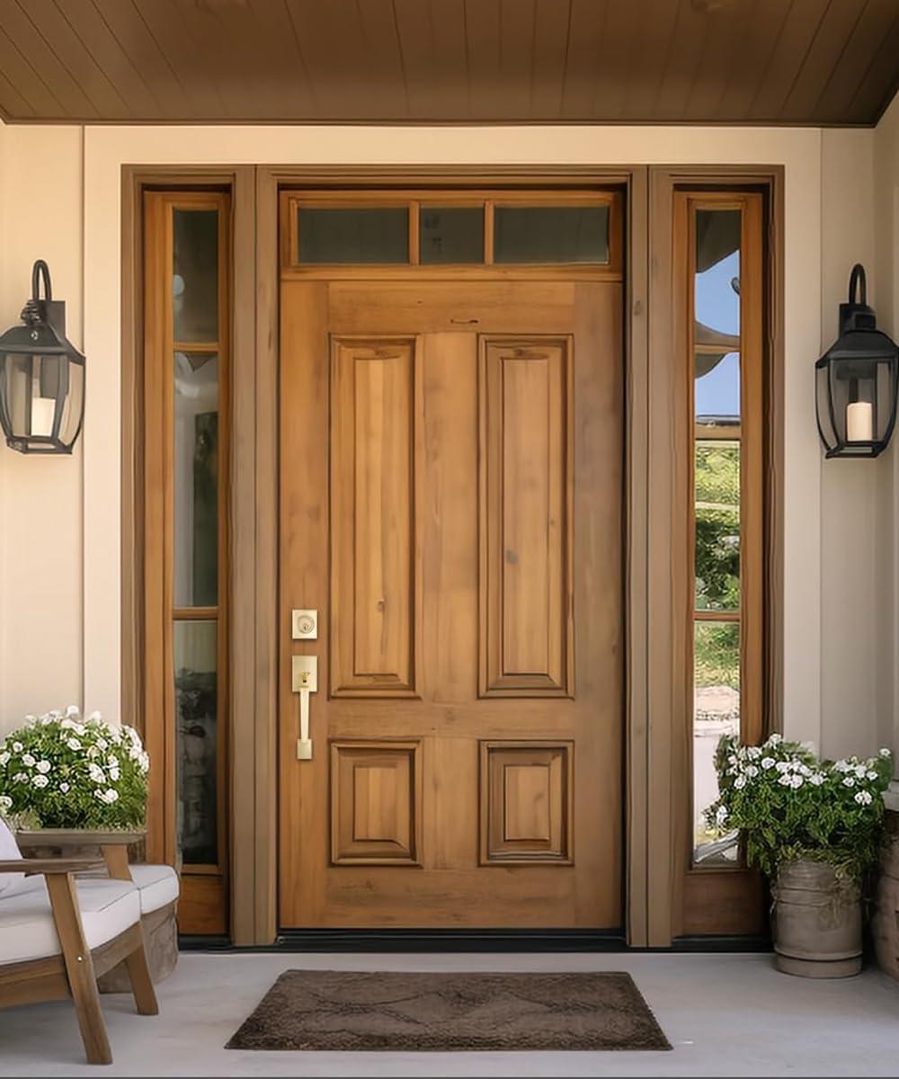 Front Door Lock Set - Exterior Door Handle Set with Deadbolt Door Lock Single Cylinder Interior Entry Handle with Lever Reversible Left & Right Gold