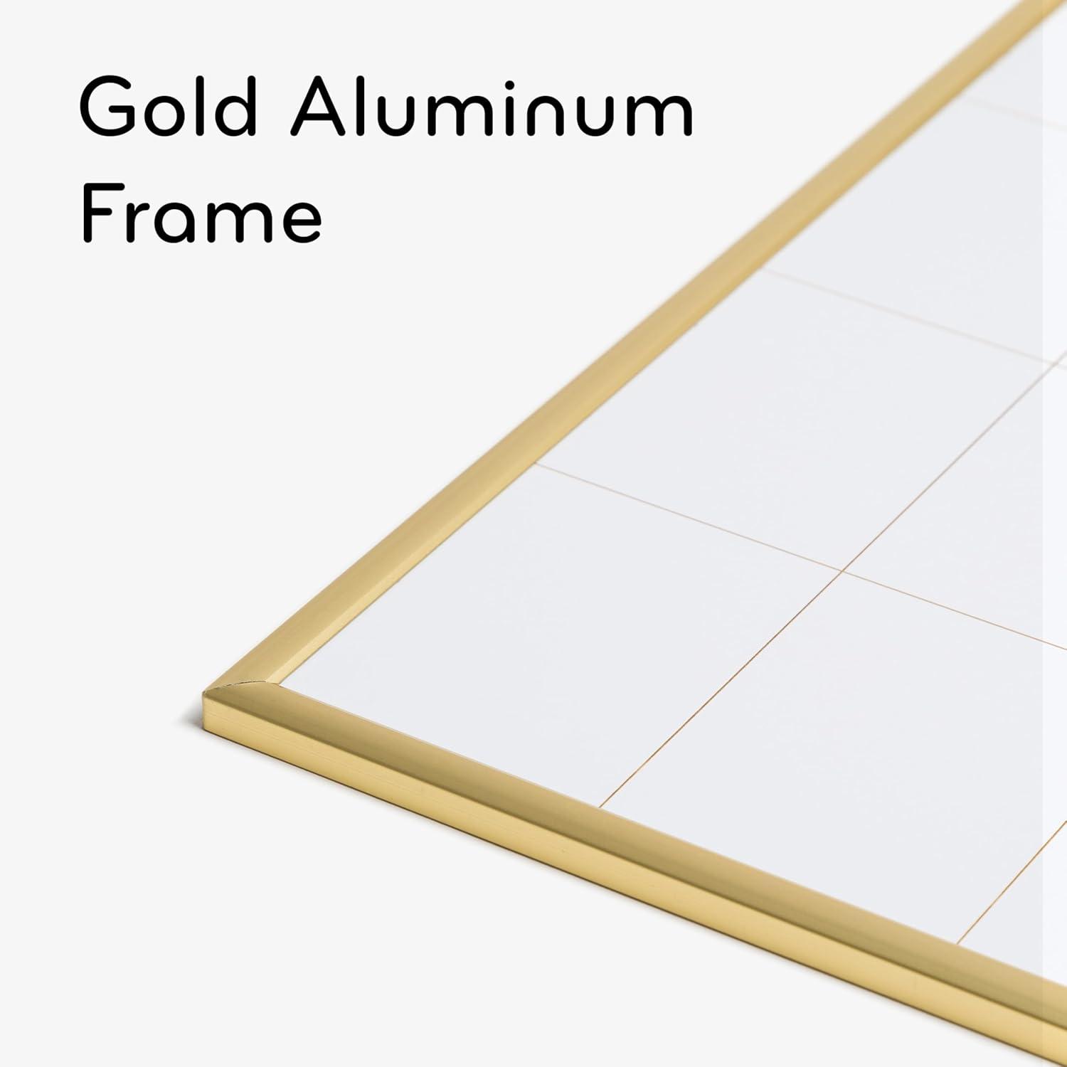 U Brands Magnetic Dry Erase Calendar White Board, 16" x 20", Gold Aluminum Frame, Includes Magnet and Marker