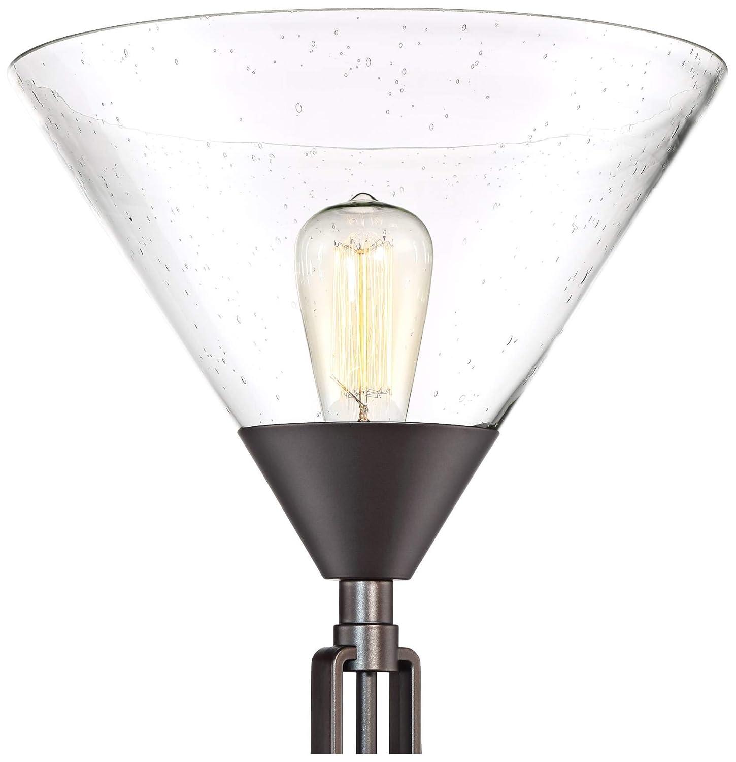Franklin Iron Works Warwick Industrial Torchiere Floor Lamp with Side Lights 71 1/2" Tall Tiger Bronze LED Clear Seedy Glass for Living Room Reading