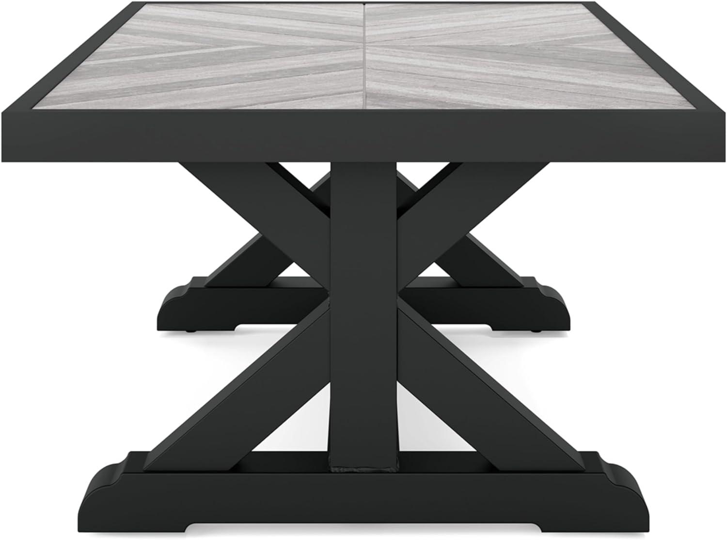 Black and Gray Rectangular Outdoor Coffee Table with Porcelain Top