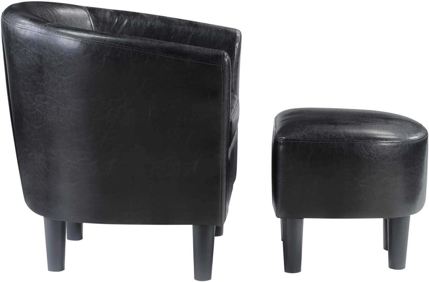 Convenience Concepts Take a Seat Churchill Accent Chair with Ottoman, Black Vegan Leather