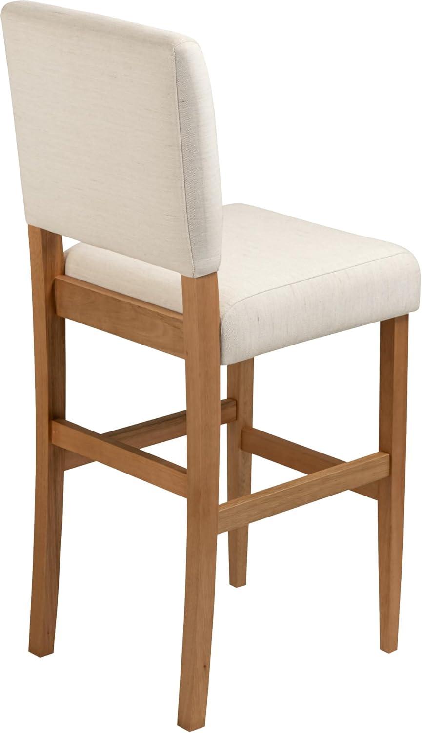 Brax Bar Height 28-inches Stool Natural White Sand, with Upholstered Back and Wood Base - 2-Pack