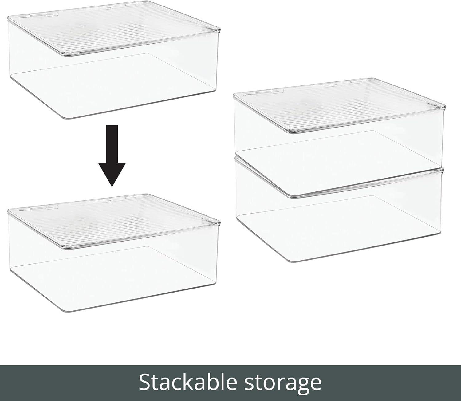 mDesign Plastic Stackable Toy Storage Bin Box with Hinge Lid, 8 Pack - Clear
