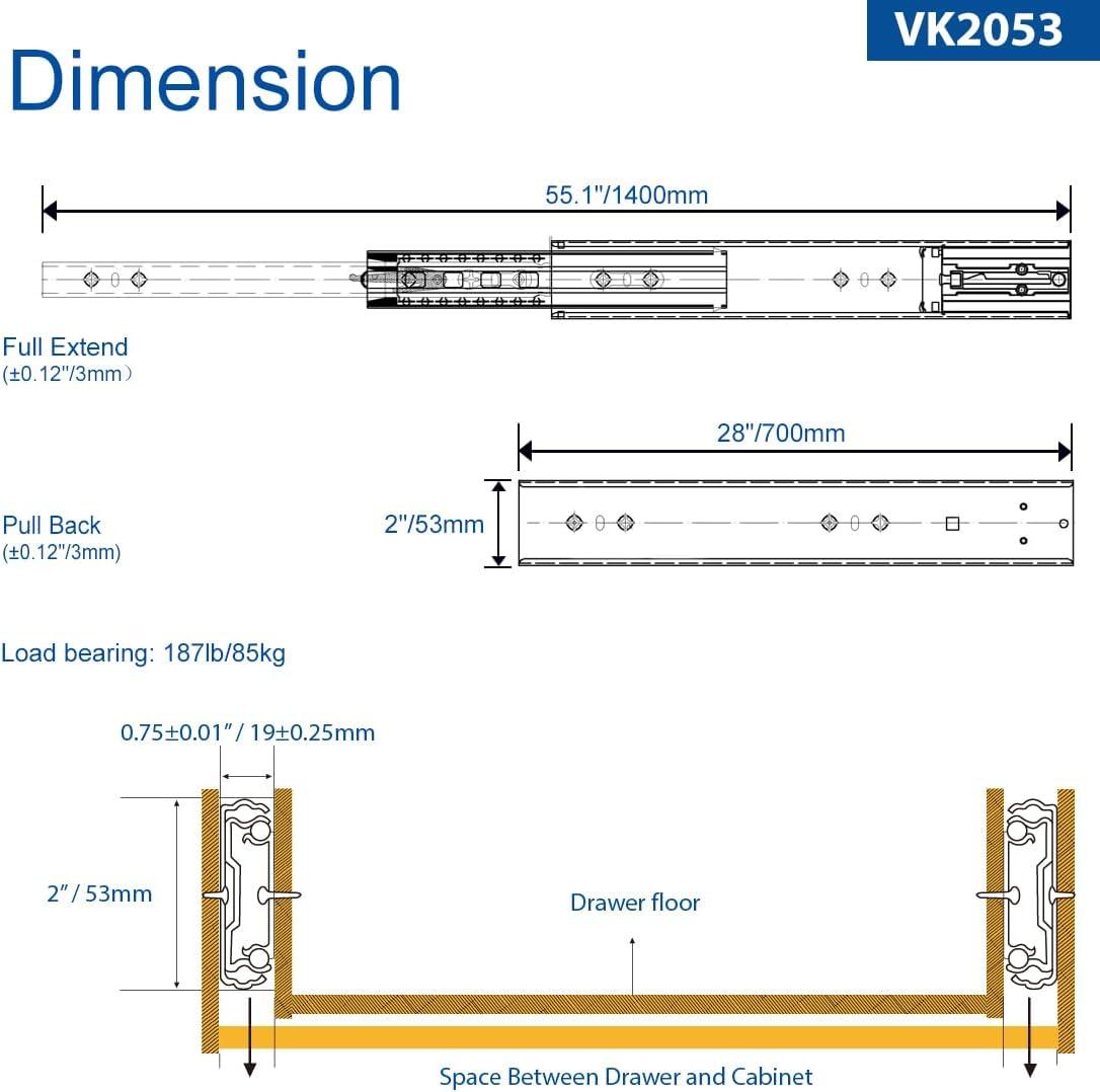VADANIA VD2053 Heavy Duty Drawer Slides with Lock, 265lb Load Capacity, 28inch/700mm 1 Pairs