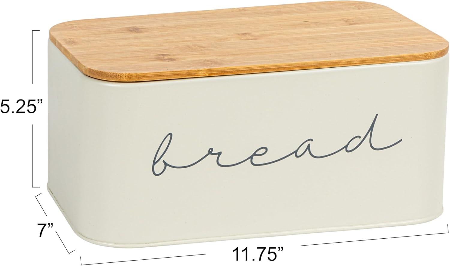 Cream Metal Bread Bin with Bamboo Lid