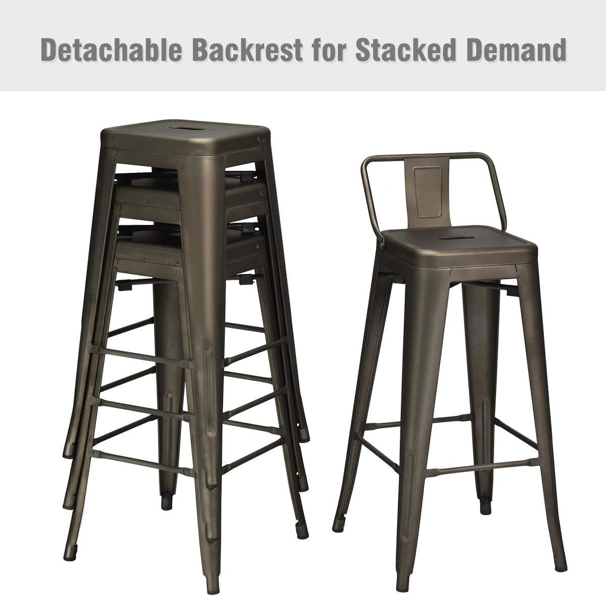 Costway Set of 4 Metal Bar Stools 30'' Bar Height Barstools Industrial W/ Low Back  Steel