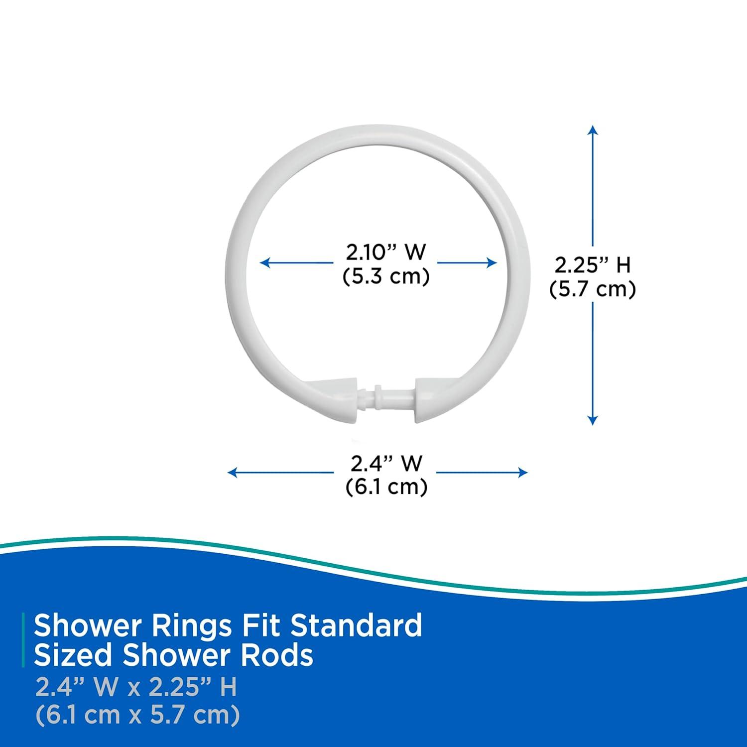 Kenney Rust-Proof Smooth Plastic Shower Curtain Rings, Set of 12, White