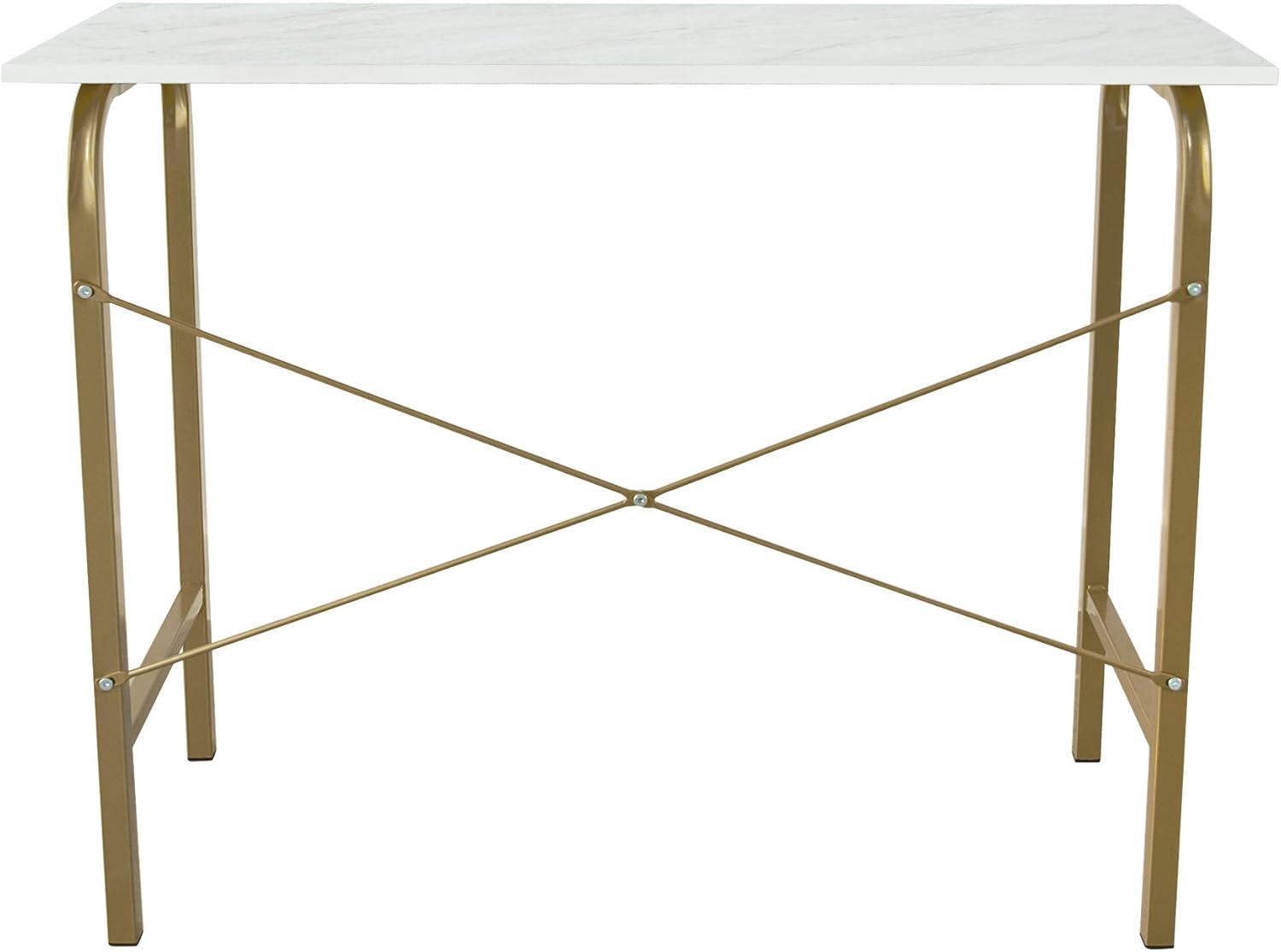 40" Home Office Computer Desk with Metal Base Marble/Brass - Teamson Home: Veneer Top, No Storage, Assembly Required