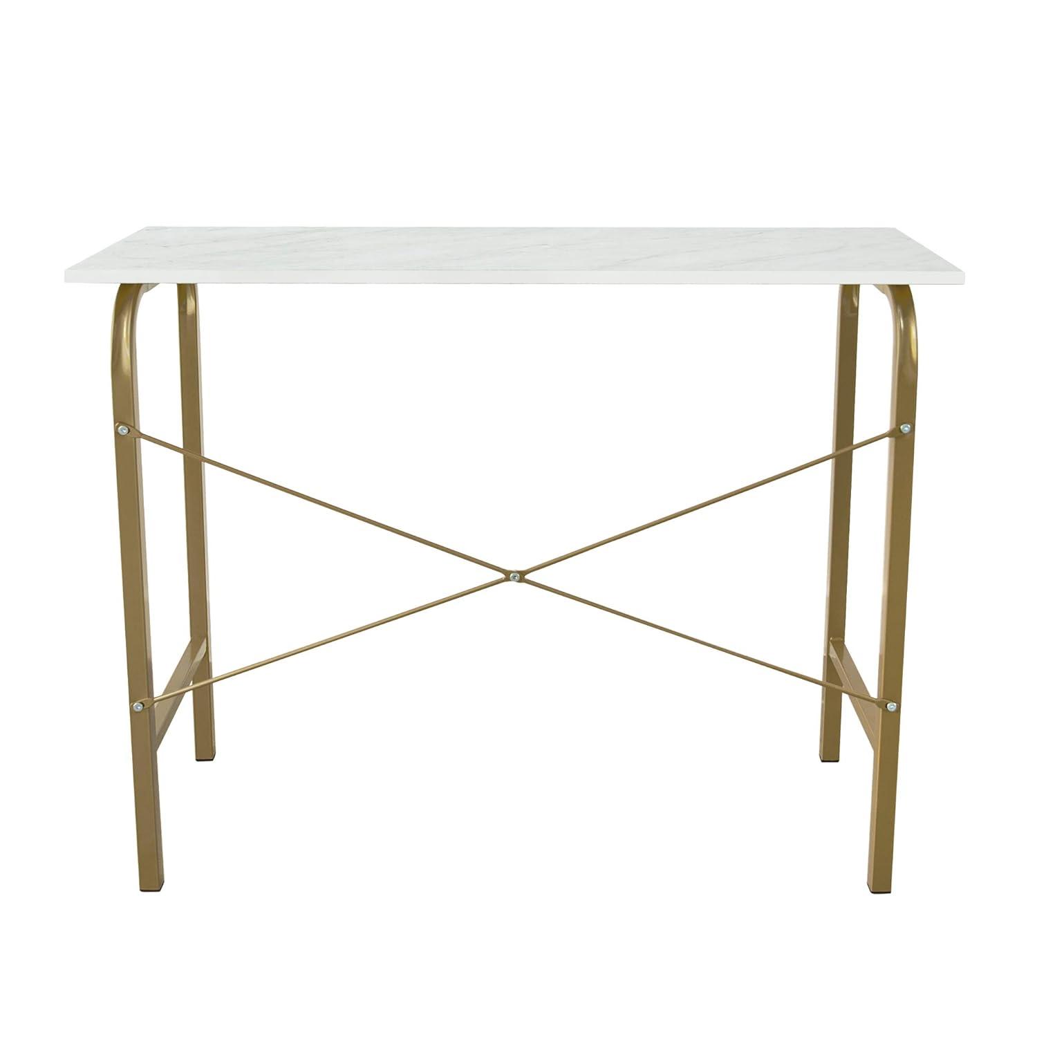 40" Home Office Computer Desk with Metal Base Marble/Brass - Teamson Home: Veneer Top, No Storage, Assembly Required