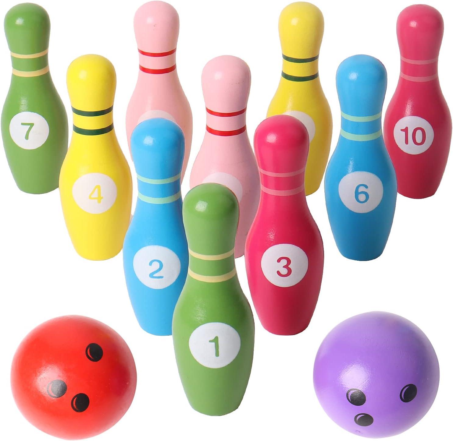 Colorful Wooden Bowling Set for Kids and Adults