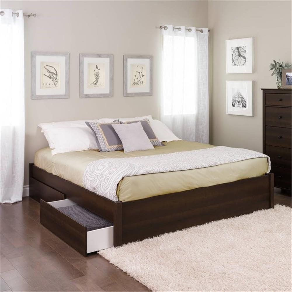 Prepac Select King 4-Post Platform Bed with 2 Drawers in Espresso