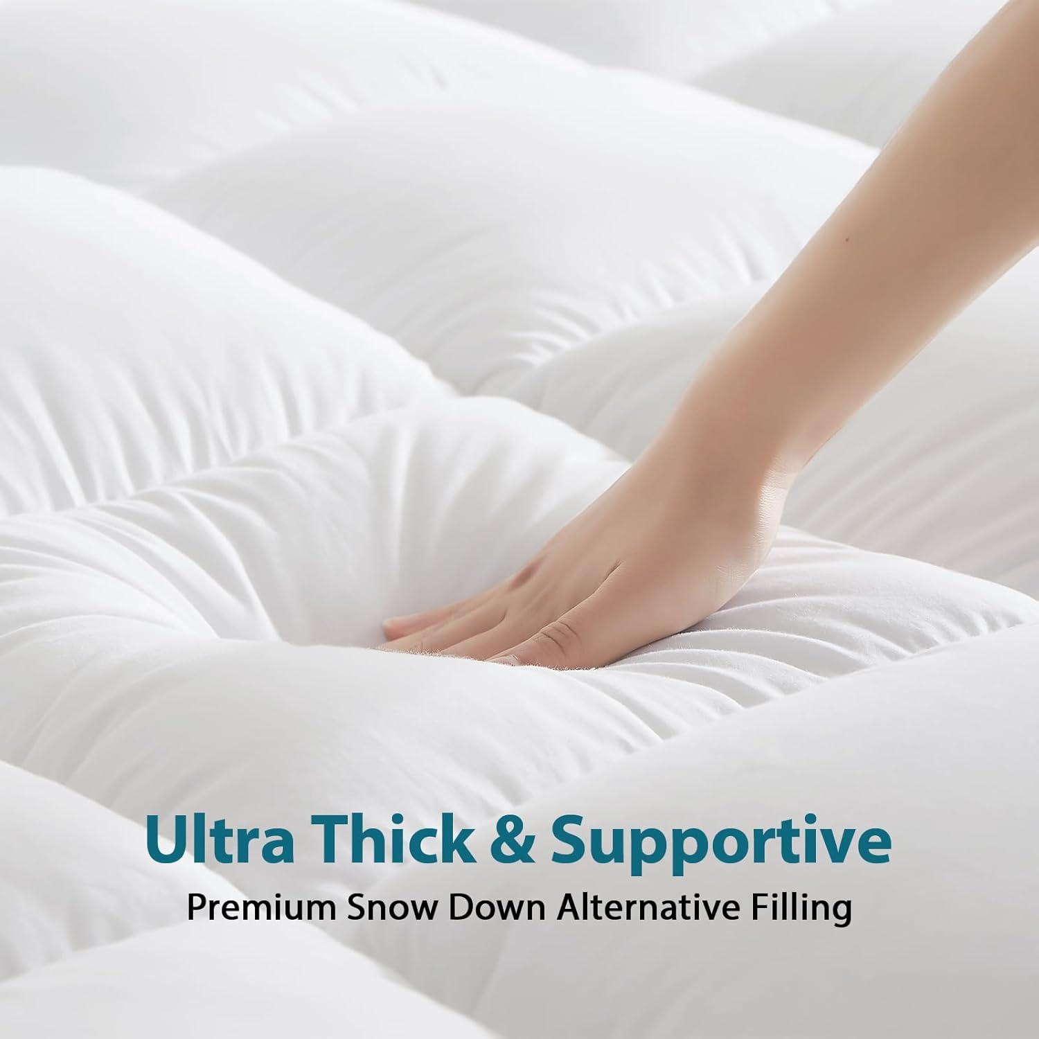 Queen White Down Alternative Mattress Topper with Deep Pockets