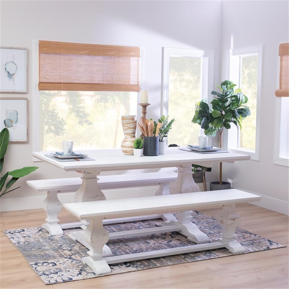 Linon Larson Pine Wood Dining Table in Distressed White