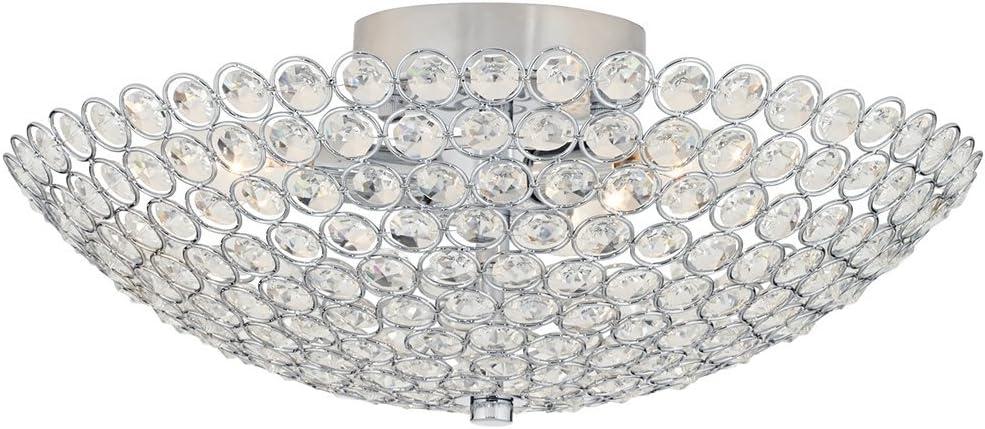 Possini Euro Design Geneva Luxury Close to Ceiling Light Semi Flush Mount Fixture 12" Wide Chrome Silver Crystal Glass Beads Bowl Shade for Bedroom Hallway Living Room Dining Room Bathroom Kitchen