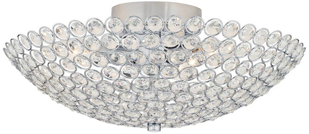 Possini Euro Design Geneva Luxury Close to Ceiling Light Semi Flush Mount Fixture 12" Wide Chrome Silver Crystal Glass Beads Bowl Shade for Bedroom Hallway Living Room Dining Room Bathroom Kitchen