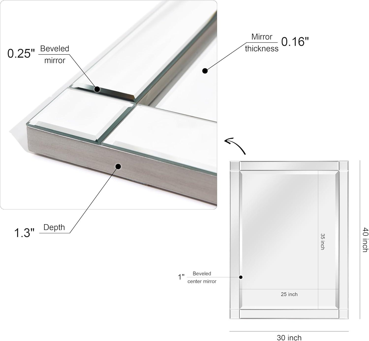 Empire Art Direct Moderno Squared Corner Beveled Rectangle Wall Mirror, Solid Wood Frame, 1"-Beveled Center Mirror, Ready to Hang - Clear 30 in. x 40