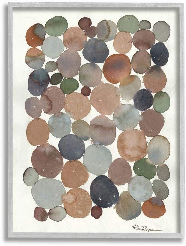 Stupell Industries Earth Tone Organic Circles Abstract Cobblestone Design Framed Wall Art Design by Kim Rupe, 11" x 14", Gray Framed