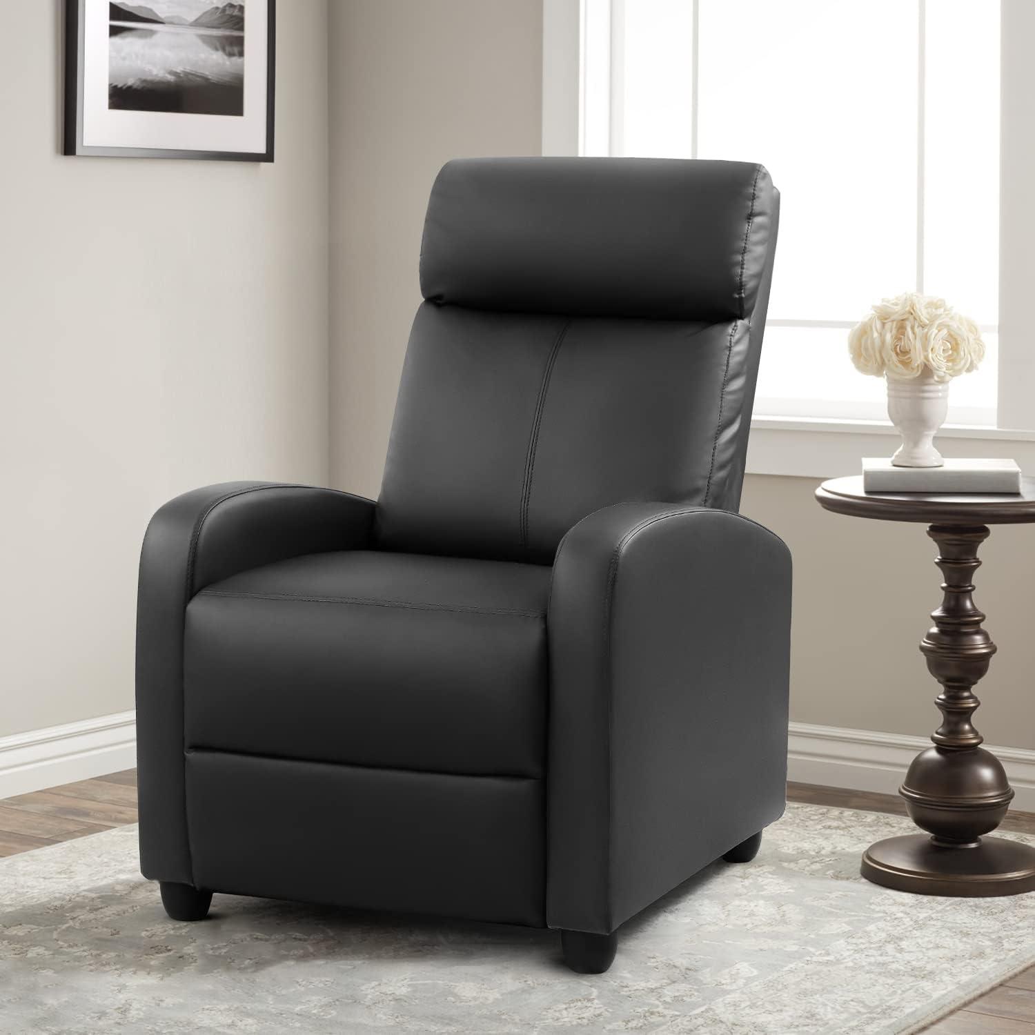 Black Faux Leather Massage Recliner with Footrest