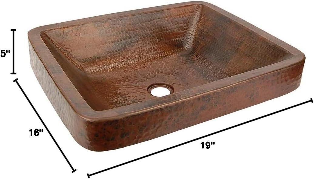 19" Rectangle Skirted Vessel Hammered Copper Sink