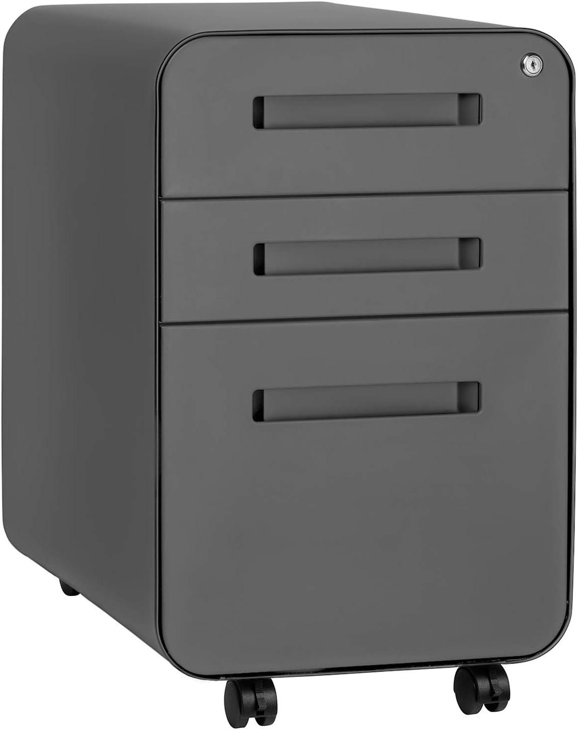 Dark Gray Mobile 3-Drawer Lockable File Cabinet