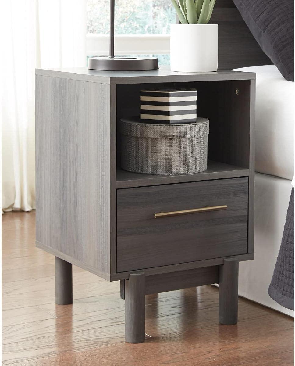 Brymont Transitional 1-Drawer Nightstand in Warm Gray with Goldtone Handle