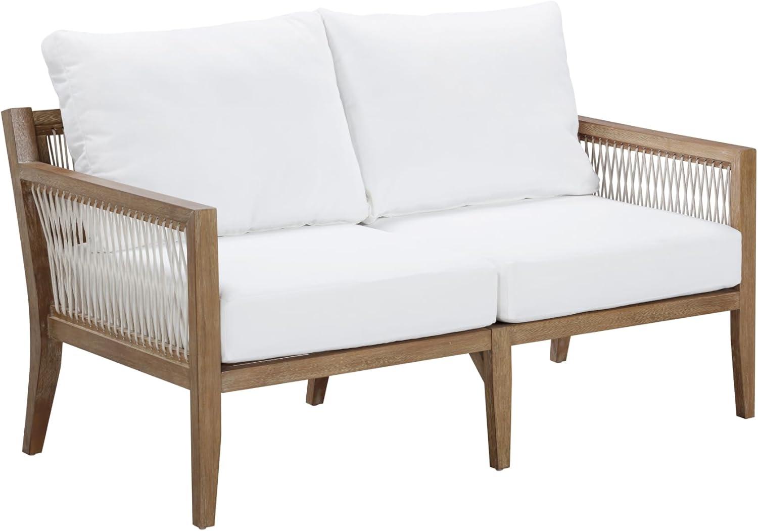 Nathan James 3pc Freya Bohemian Wood Outdoor Patio Conversation Set: Acacia Frame, Removable Cushions
