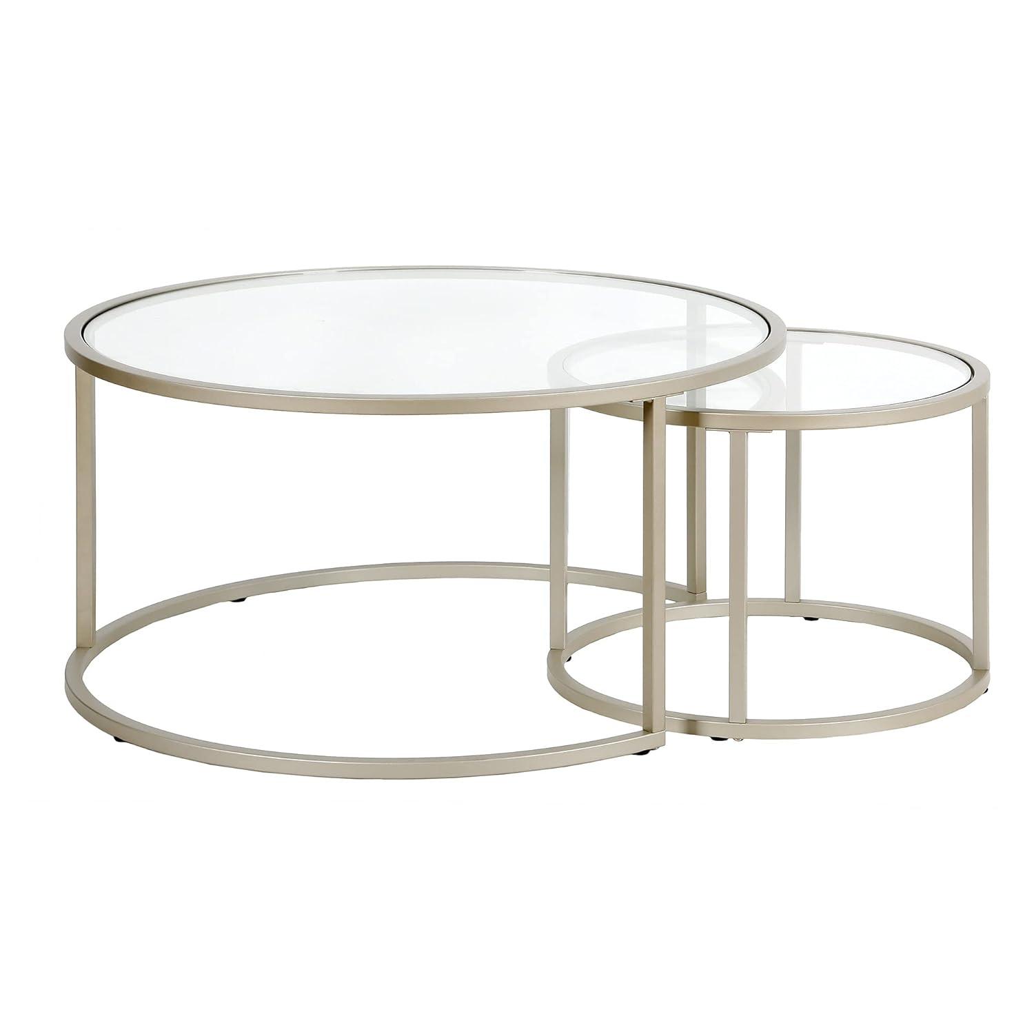 Evelyn&Zoe Watson Round Nested Coffee Table in Satin Nickel
