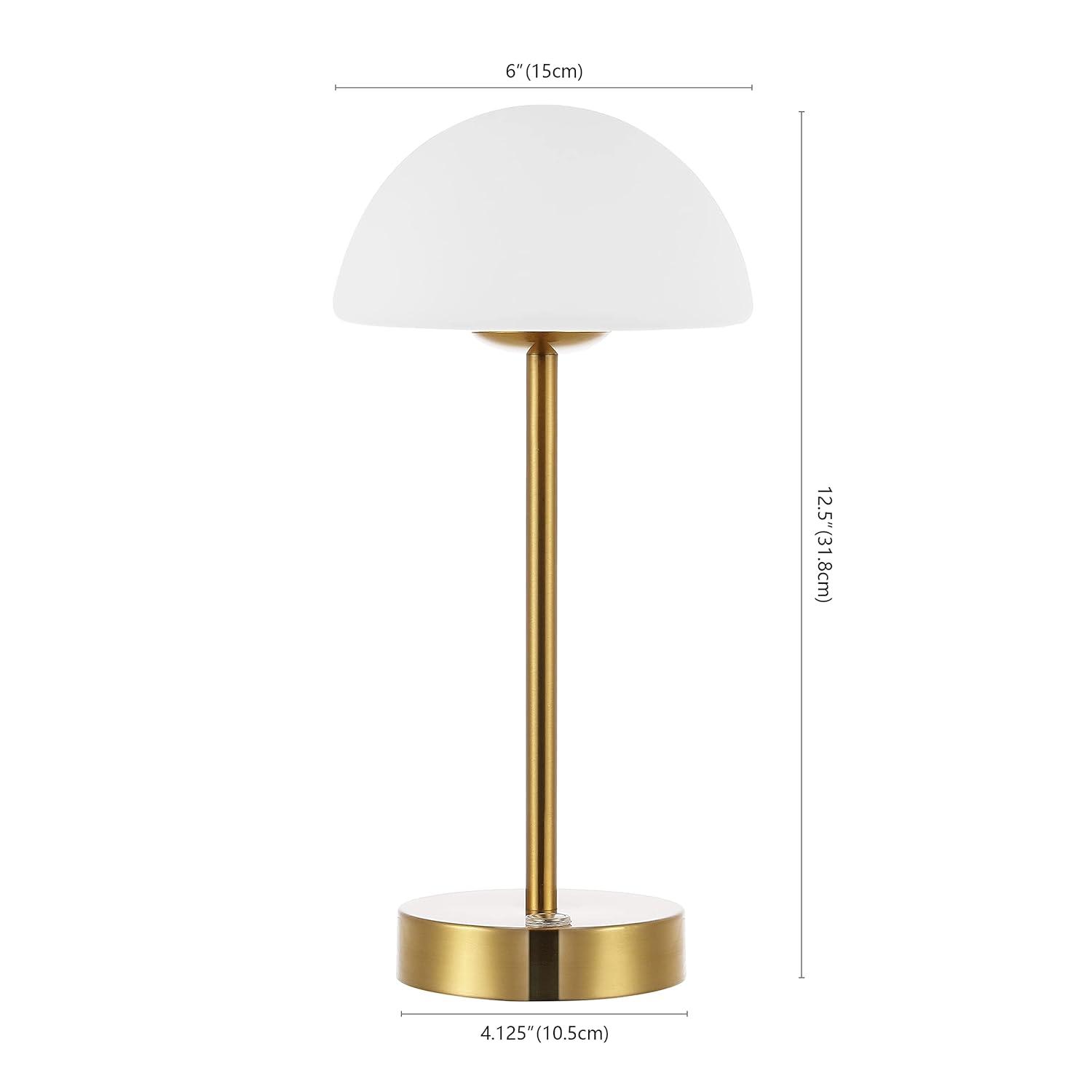 JONATHAN Y Xavier 12.5" Modern Minimalist Iron Rechargeable Integrated Portable LED Table Lamp, Nickel/White, JYL7109A