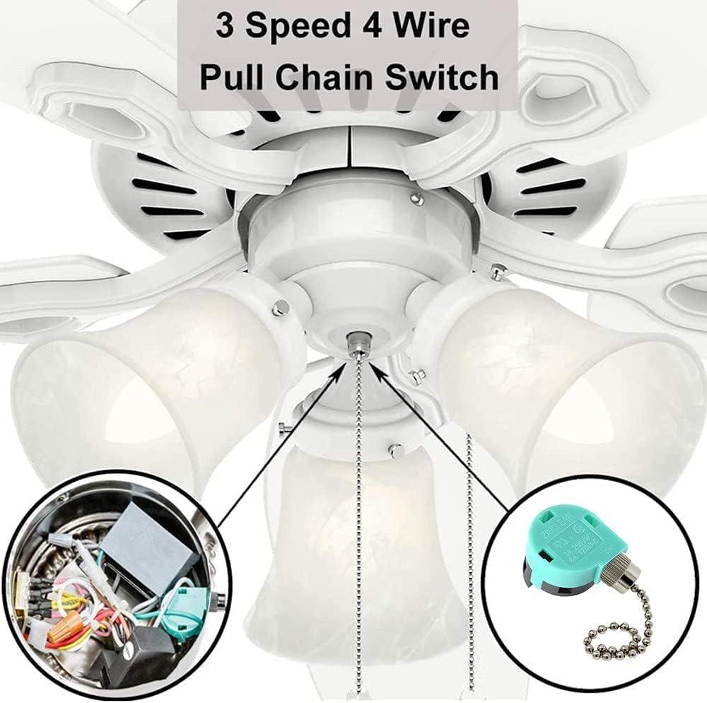 Ceiling Fan Switch 3 Speed 4 Wire ZE-268S6 ZING EAR Wall light Rotary Pull Chain Cord Switch Control Replacement Speed Control 4 Wire Switch for Ceiling Fans Nickel