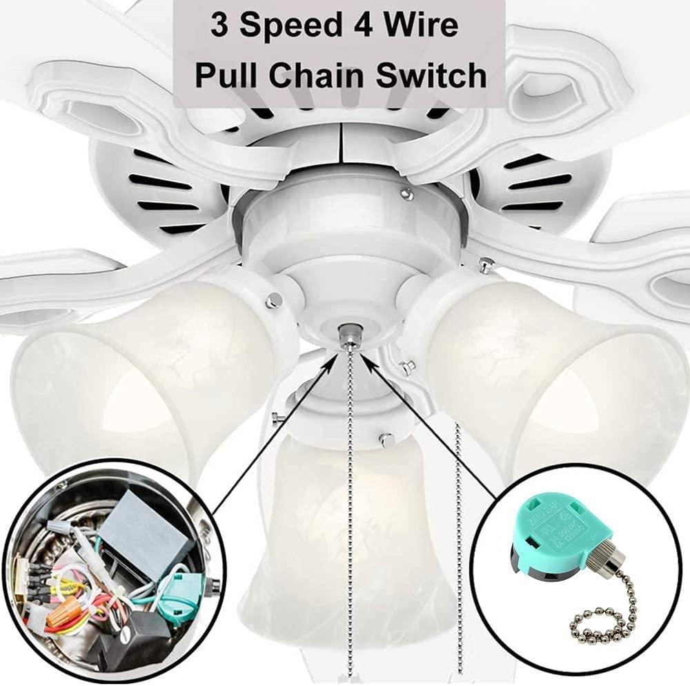 Ceiling Fan Switch 3 Speed 4 Wire ZE-268S6 ZING EAR Wall light Rotary Pull Chain Cord Switch Control Replacement Speed Control 4 Wire Switch for Ceiling Fans Nickel